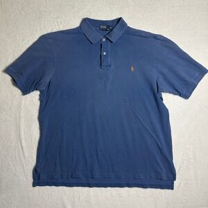 Polo Ralph Lauren Mens 2XLT Tall Blue Short Sleeve Pique Polo Shirt Vintage Pony